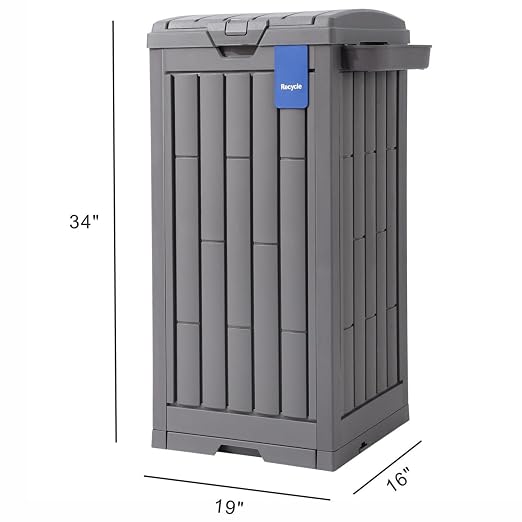 Ashfield & Harkness: 31 Gallon Outdoor Trash Can Ash Tray - Secure Lid, Drip Tray, Waterproof Resin, Storage Container, Kitchen or Deck, Sorting Sign