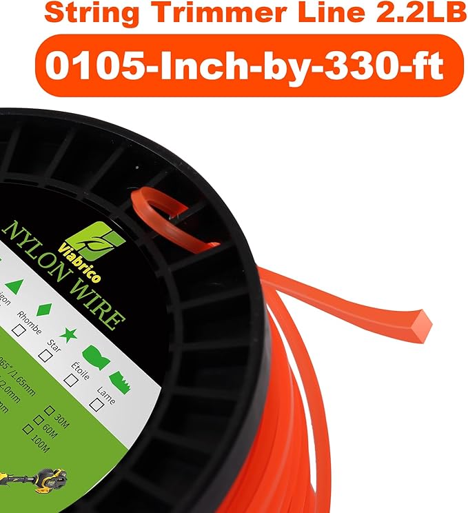 VIABRICO 105 Trimmer Line Square Weed Wacker String .105-Inch-by-330-ft, Weed Eater String, Premium Nylon Universal 2.2LB