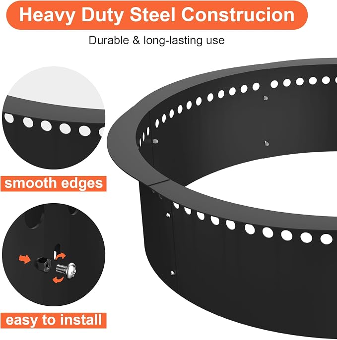 Smokeless Fire Pit Ring, 40 inch Outer/36 inch Inner Heavy Duty Large Solid Steel Firepit Liner for Outside Wood Burning, DIY Campfire Ring Above or In-Ground for Outdoor