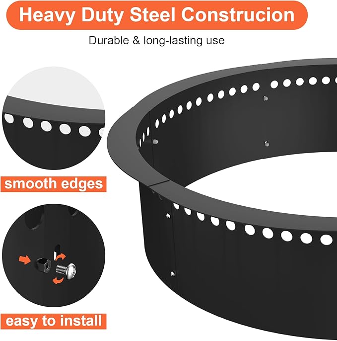 Smokeless Fire Pit Ring, 43 inch Outer/39 inch Inner Heavy Duty Large Solid Steel Firepit Liner for Outside Wood Burning, DIY Campfire Ring Above or In-Ground for Outdoor