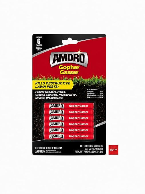 Amdro Gopher Gasser – 6 Gassers for Gophers, Moles & Ground Squirrels – Outdoor Burrowing Rodent Pest Control for Lawns, Gardens & Yards
