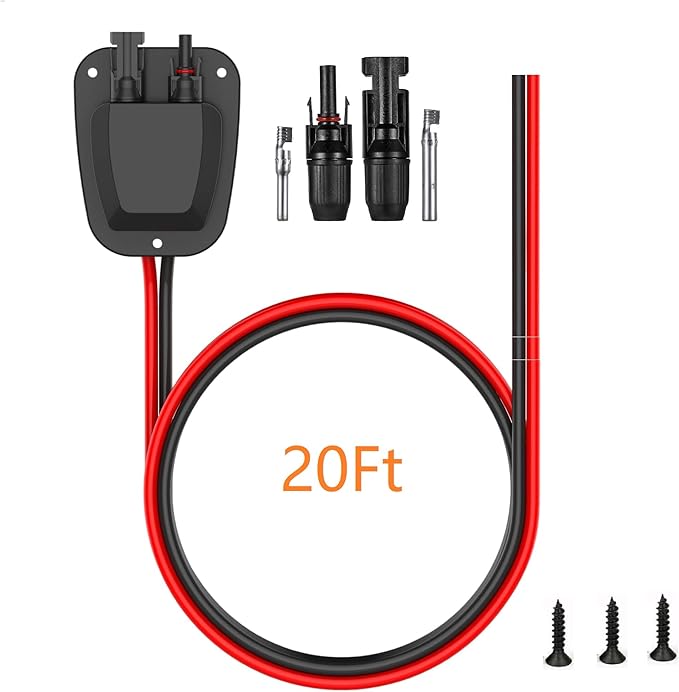 Solar Double Cable Entry Gland Installed Solar Panel Extension Cable- 10AWG Solar Cable Solar Panel Cable 20Ft with Solar Connectors for RV, Campervan, Solar Project Campervan,