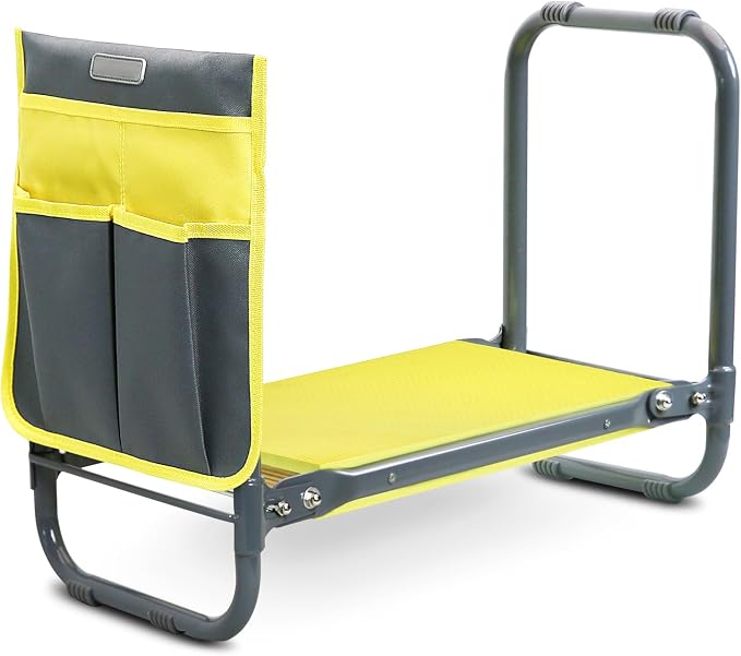 Garden Kneeler and Seat Heavy Duty, Foldable Gardening Stool Bench with Widened Thick Soft Kneeling Pad and Tool Pouches - 2-in-1 Portable Kneeling Device for Seniors (Yellow)