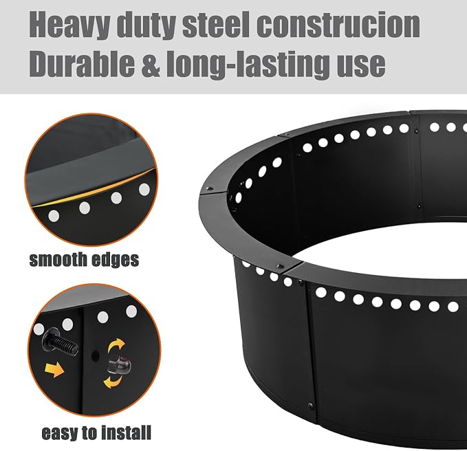 SoulMate Outdoor 52-Inch Outer/48-Inch Inner Fire Pit Ring Smokeless,Duty Solid Metal Steel Round Firepit Rim Insert for DIY Fire Pits, Outdoor Above or In-Ground, Camping Garden Patio Backyard.