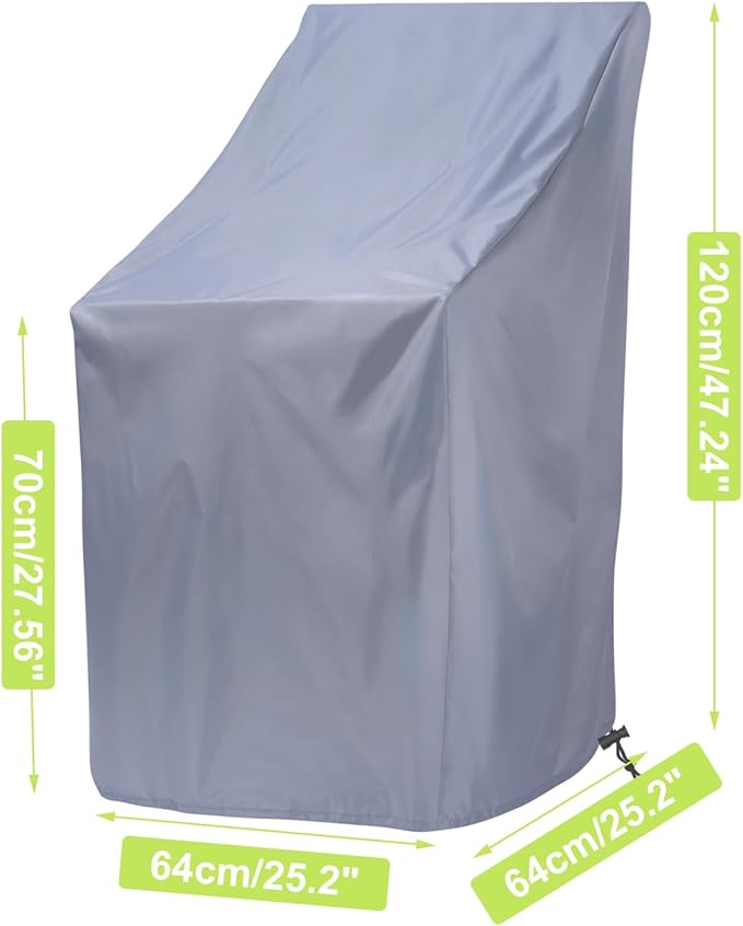 Stackable Patio Chair Cover, Outdoor Chair Cover Waterproof 210D, Stacked Chairs Lounge Chair Covers Outdoor Stack Chairs for All Weather Protection (Grey - 2 Pack, 25"L x 25"W x 47”H)