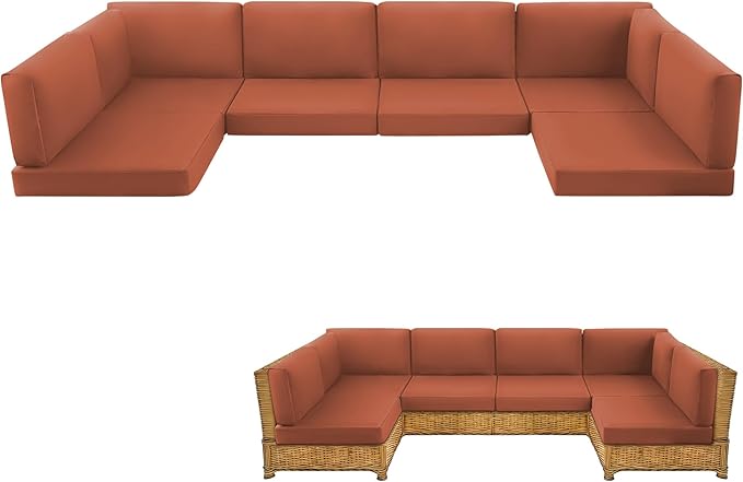 14-Piece Patio Furniture Cushions Set, Replacement Outdoor Cushions for 6-Seat Patio Sectional, Waterproof & Fade Resistant Deep Seat Cushion for Outdoor Sofa, Spice
