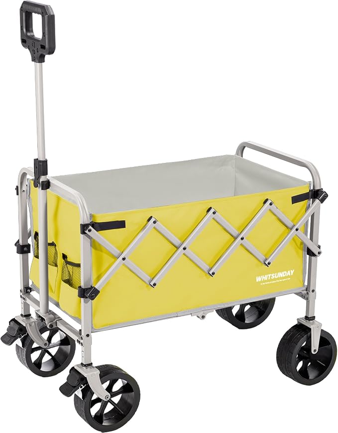 Collapsible Folding Wagon Cart, Heavy Duty Utility Wagons with Wheels,Portable Utility Cart for Camping,Garden,Beach,Sports Yellow