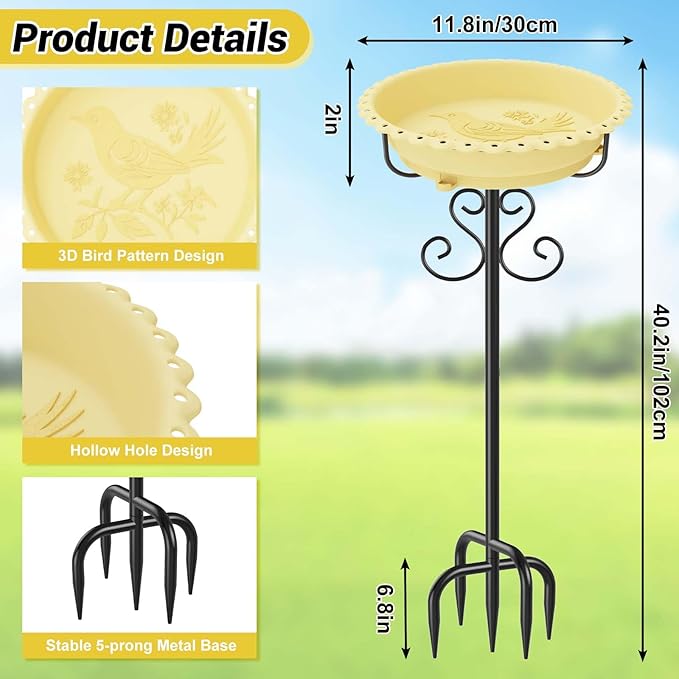 Bird Bath for Outside,Outdoor 12" Birdbath Detachable Water Bowl,Vintage Freestanding Bird Baths Bird Feeder for Outdoors Garden Patio Yard Lawn Decor (Beige)