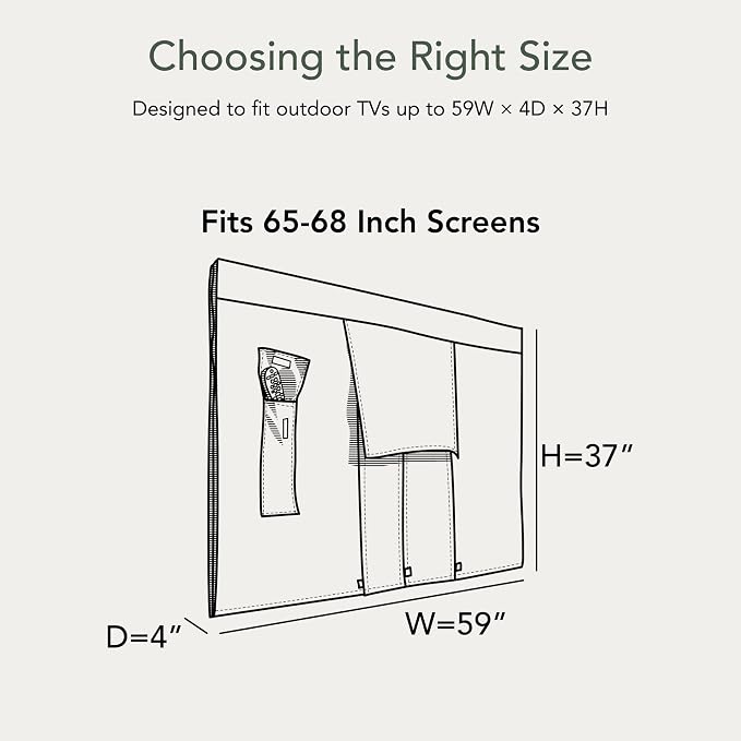 Covermates Outdoor Full TV Cover – Water-Resistant All-Weather Protection for Mounted & Freestanding TVs, 12-Gauge Vinyl with Remote Pocket & Secure Touch Fastener Closure, 65-68 Inches, Classic Tan