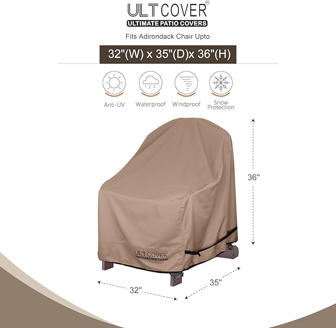 ULTCOVER Waterproof Patio Adirondack Chair Cover 2 Pack for Outdoor Chair Size Upto 32W x 35D x 36H inch