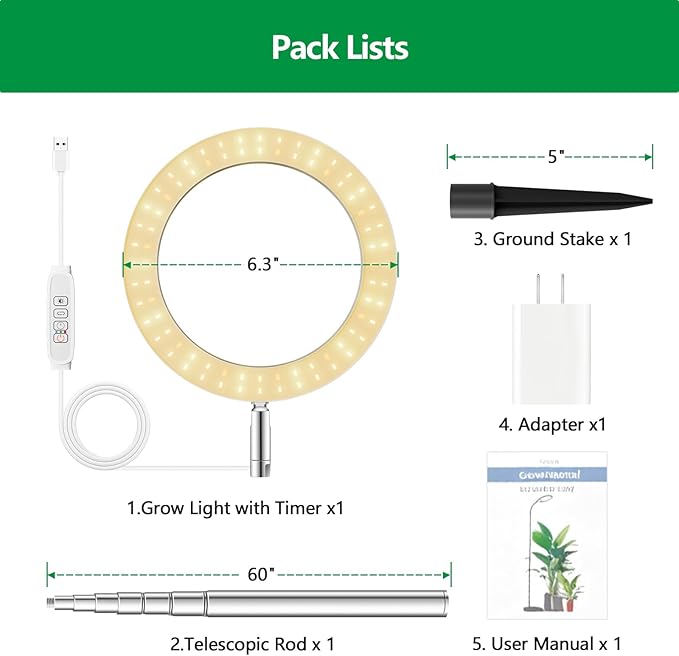 SDOVUERC Full‑Spectrum Grow Lights for Indoor Plants – Adjustable Height Plant Lamp with Wood‑Grain Finish, 6/12/18H Timer, 3 Color Modes, Perfect Plant Lights for Indoor Growing.(Pack 1)