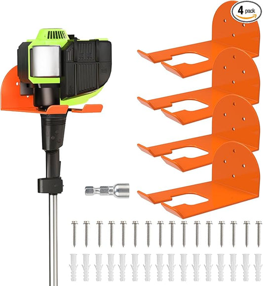 Weedeater Hanger, Heavy Duty Weed Eater Hanger Wall Mount, Garden Power Tool Holder with Rubber Coating for Grass Trimmer, Hedge Trimmer, Leaf Blower, Garage Organizer, 4 Pack