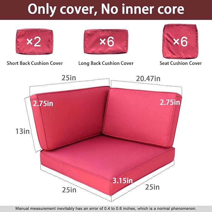 14Pieces Patio Cushion Covers Replacement Outdoor Couch Cushions Covers Splashproof Sofa Slipcovers Set with Zippers,Patio Furniture Protector Cover Only(Red,25×25×3.15 inches)