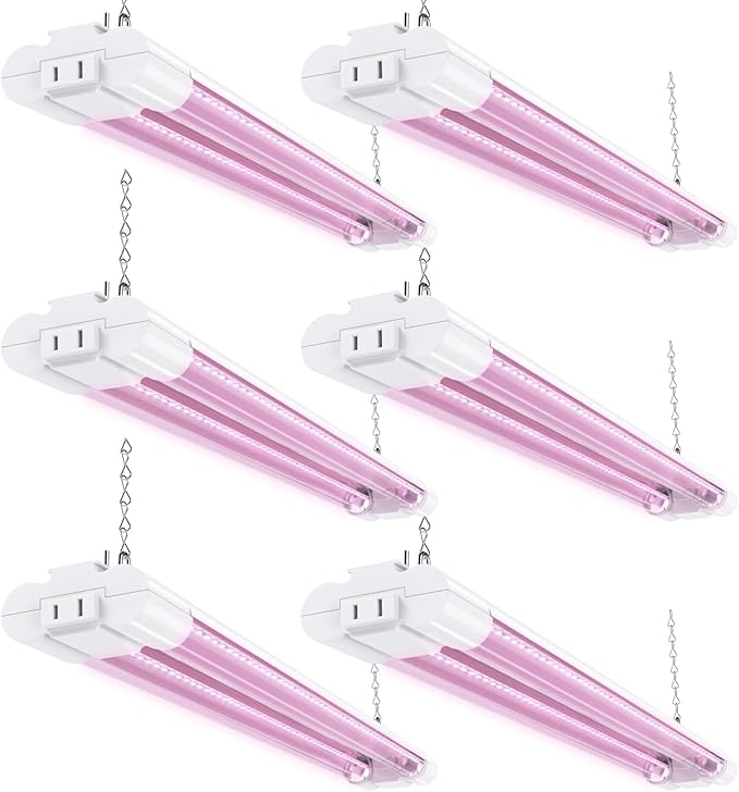 Sunco 6 Pack 2ft Grow Light LED, 20W, Full Spectrum, For Seed Starting, Seedling, Indoor Plants, Plug In Suspended Fixture, Link Up To 8, Inline Switch, ETL