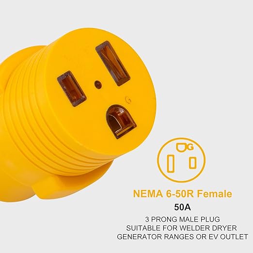 NEMA L14-30P to 6-50R Generator Adaper Plug, 30Amp to 50Amp from 4 Prong Generator Male Plug to 3 Prong 250V Welder Outlet, Generator to Welder Adapter, ETL Listed