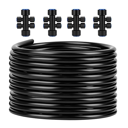 Snowtaros 50FT 1/2" Drip Irrigation Tubing with 4 Packs 4-Way Quick Coupler, Push-to-Connect Fittings for Garden Watering System, for Raised Beds, Garden, Greenhouse, Lawn