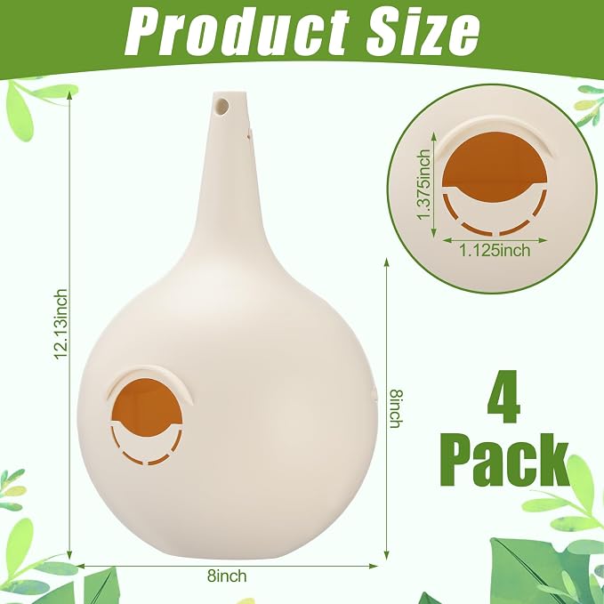 LemonRoad 4 Pieces Martin Gourds Wild Bird Lover's Purple Martin Gourd House 1.25" Entrance 8" Nest Chamber Plastic White Bird House for Outdoors Yard Garden Shepherd's Pole