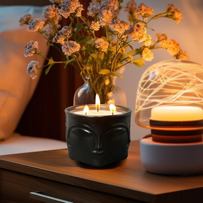 Strong Lavender 3 Wick Black Large Candle, 20oz, Ceramic, Outdoor Scented Candles, 100% Soy, for Home Scented, Yoga, Meditation, Patio, Table Decor, Beautiful Candle Jars
