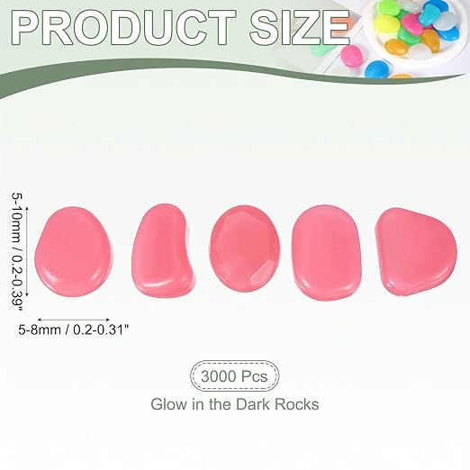 Glow in the Dark Stones, Luminous Pebbles Stones Glowing Rocks Decorative Light Up Pebbles 3000 Pcs & Pink -Fitting for (Fish Tank/Outdoor Garden Decor/Yard/Walkway)