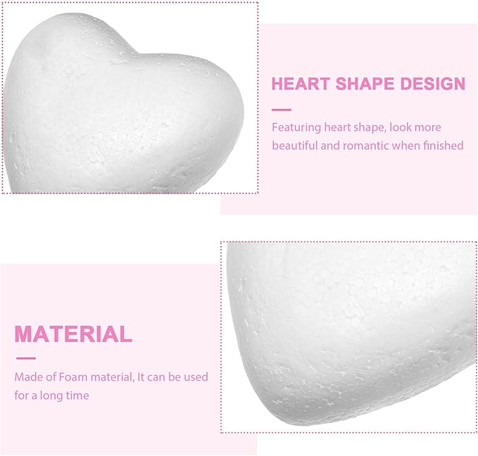 NUOBESTY 4Pcs Craft Foam Hearts Foam Hearts Balls 20cm Heart Shaped Polystyrene Painting Foam Modelling for DIY Craft Flower Arranging Wedding Decorations
