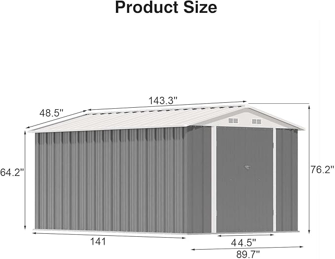 Patiowell 12 x 8 FT Outdoor Storage Shed, Large Metal Shed Storage with Lockable Doors and Steel Frame, Utility Tool Outside Storage Shed for Garden, Patio, Backyard, Gray