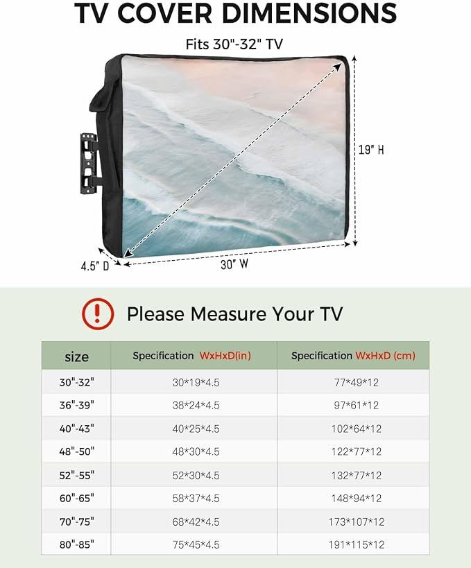 Summer Beach Outdoor TV Cover, 36 to 39 Inches Weatherproof & Waterproof, Ocean Coastal Outdoor Enclosure with Remote Control Pocket, Seaside Nautical Aqua Beige TV Screen Protectors