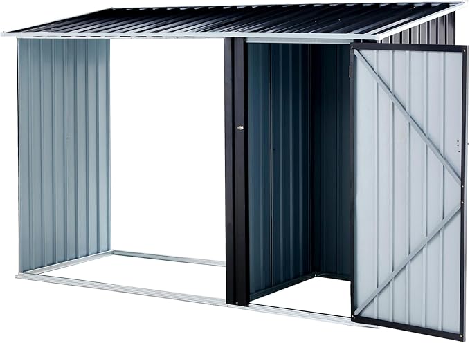 Ball & Cast 98" Firewood Storage Shed,2-in-1 Galvanized Steel Outdoor Shelter Rack with Log Holder,Anthracite Waterproof House Tool Cabinet w/Lockable Doors and Pitched Roof,for Bicycles,Dark Gray