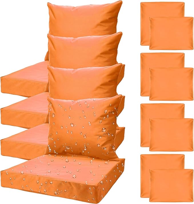 All Smiles Patio Furniture Replacement Chair Cushion Covers Set of 4 for Waterproof Resistant Outdoor Deep Set Cushion Covers for Seat Yard Garden Deck，24 x 20 Inch, 24 x 24 x 4 Inch，Pumpkinorange