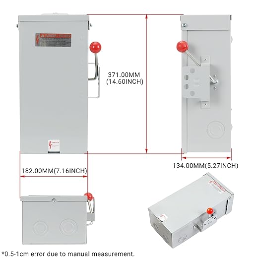 100A Manual Transfer Switch for Generator, 24000W General-Duty Double-Throw Safety Switch, 120/240-Volt Transfer Switches, NEMA 3R Standards for Outdoor & Indoor, 100 AMP 2P