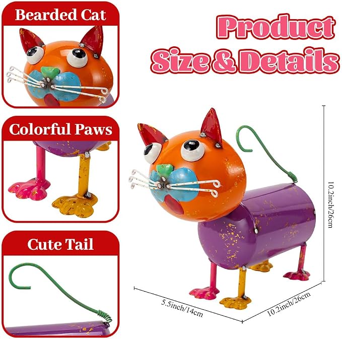 Yard Decorations Outdoor Metal Cat Statue | Animal Sculptures Garden Decor for Outside, Weatherproof Yard Art Statues for Patio Porch Lawn Cat Gifts