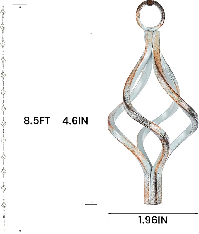 Rain Chain Bird Cage Set 8.5Ft, Not Rust Wrought Iron Rain Chains for Gutters with Adapter Gotta Drain and Sturdy Anchoring Stake,13 Birdcage, 1 Hook, Adjustable Length for Garden (Cyan)