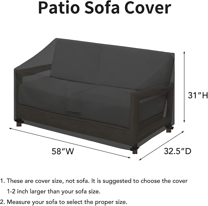 Easy-Going Waterproof Patio Sofa Cover UV Resistant 2 Seater Outdoor Loveseat Cover Weatherproof Lawn Patio Furniture Cover with Tape Sealed Seam (58Wx32.5Dx31H inch, Black)