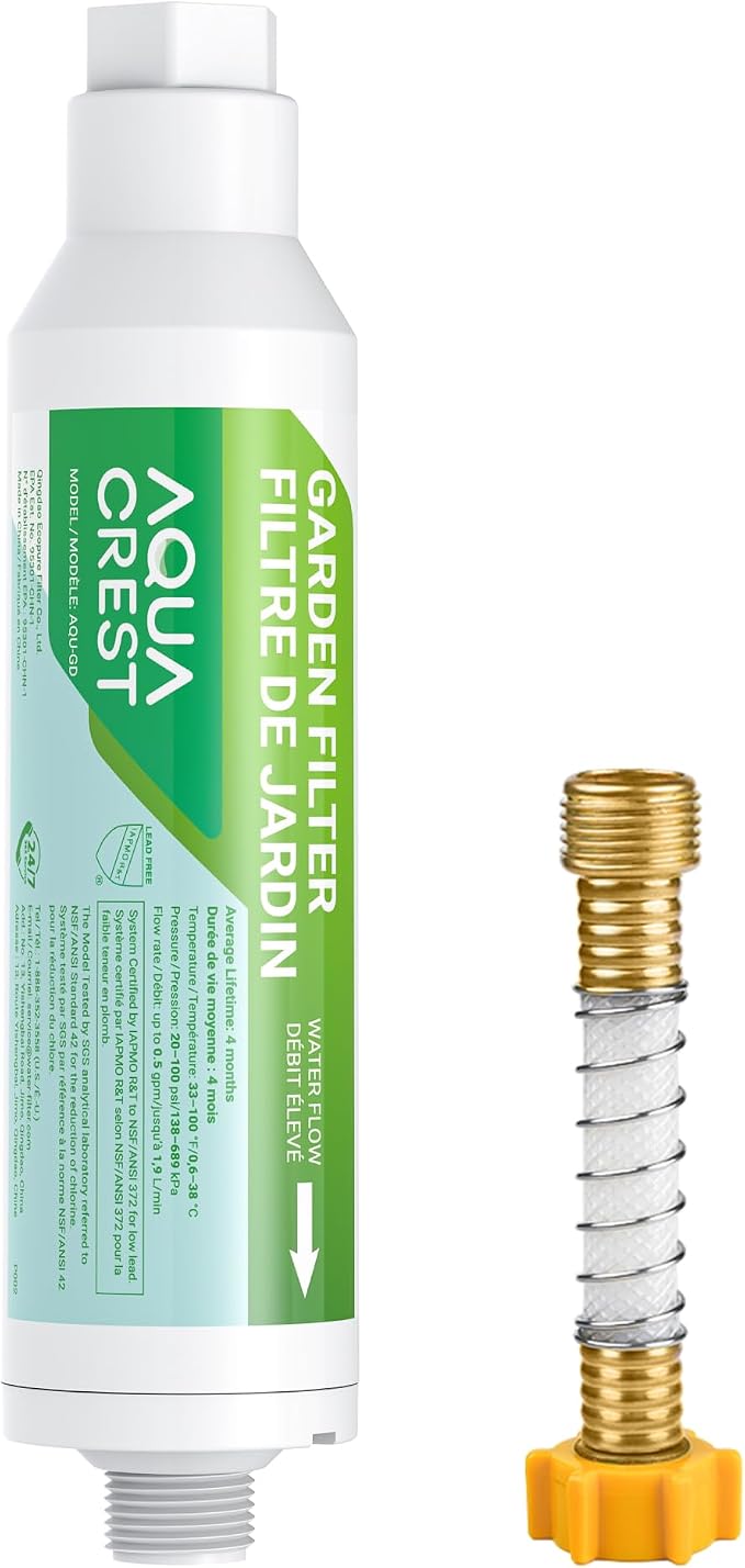 AQUACREST Garden Hose Water Filter for Plants, Greatly Reduces Chlorine, Odor, Improve Plants Health, Ideal for Organic Gardening, Farming and Pets, with Hose Protector