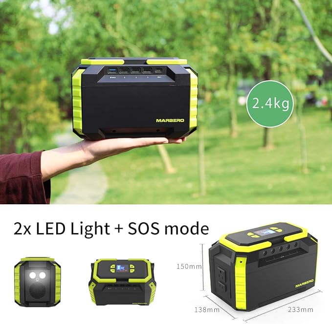 MARBERO 222Wh Portable Power Station 200W Outdoor Generator 60000mAh with AC Outlet 110V 200W DC USB LED Flashlights Lithium Battery Power Supply for CPAP Camping Backup Emergency Home