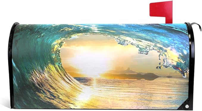 ZZKKO Surfing Colored Ocean Wave at Sunset Time Mailbox Covers Magnetic Seasonal Colorful Pattern Home Houses Decorations,25.5x20.8 Inch Large Size,Multicolor