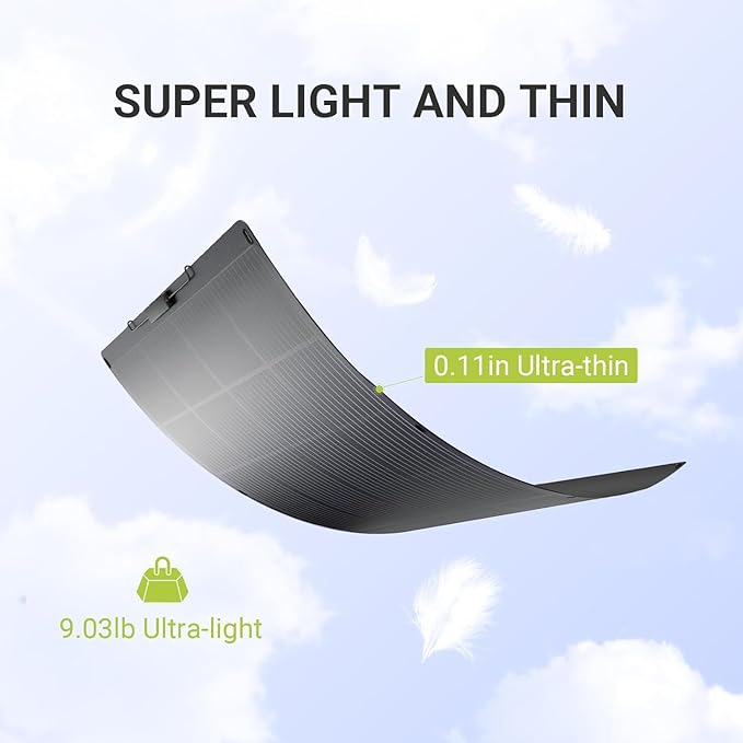 ALLPOWERS SF200 Flexible Solar Panel 200w Ultra Thin 3mm Bendable Monocrystalline Solar Charger with 25% Efficiency IP68 Waterproof for RV Van Marine Boat Camping Off Grid