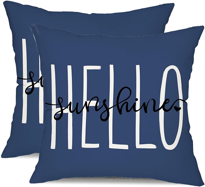 DFXSZ Outdoor Pillow Covers 20x20 Inch Set of 2 Hello Sunshine Decor Blue Waterproof Summer Outdoor Pillowcases Decor for Patio Funiture Garden Sofa Couch 020K20