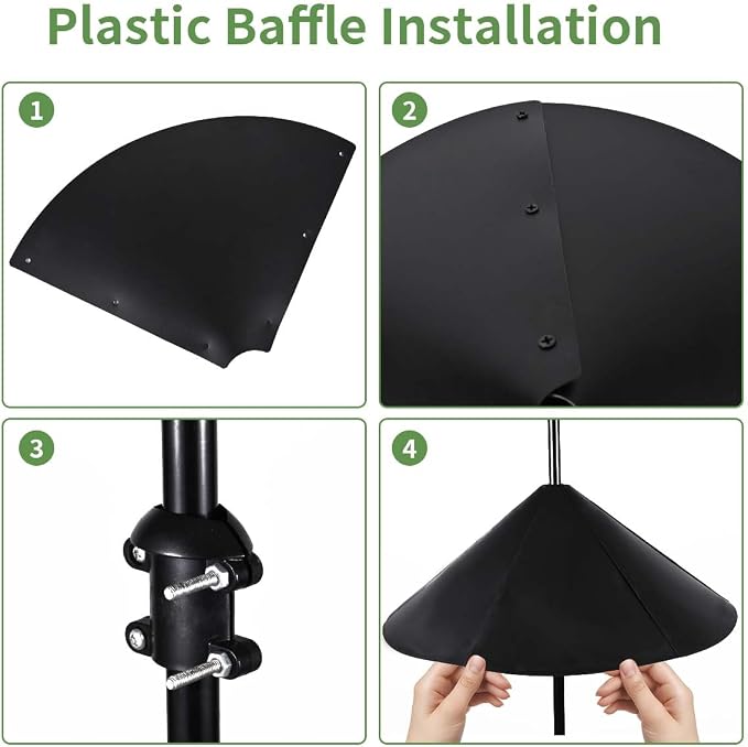 Matte Black Bird Feeder Pole with Squirrel Baffle 80" Tall Heave Duty Squirrel Proof Pole with Shepherd Hook 5 Prongs Base for Outdoor Hummingbird Feeders (No Bird Feeder)