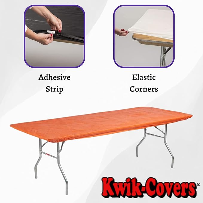 Kwik-Covers 6' Rectangle Plastic Table Covers 30" x 72", Bundle of 5 (Orange)