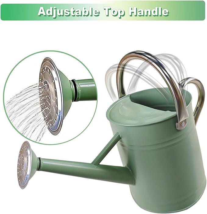 Watering Can for Outdoor&Indoor Plants，1 Gallon Metal Watering Can with with Removable Spout，Galvanized Steel Garden Flower Water Can Plant Watering Pot with 2 Stainless Steel Handles，Cream Green
