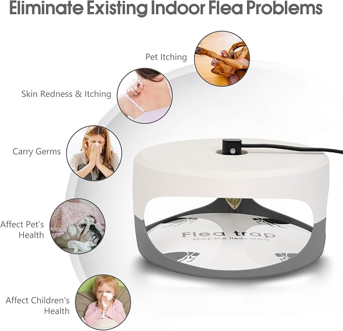 Flea Traps for Inside Your Home, 4 Pack Original Indoor Flea Light Bed Bug Killer w/ 12 Sticky Pads & 12 Light Bulb Refills Replacement, Odorless Insect Infestation Treatment Trap Lamp for Kid Pet