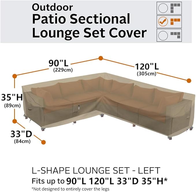 Heavy Duty Outdoor Sectional Sofa Cover, 90"X120" Waterproof 600D Patio Sectional Couch Cover, Lawn Patio Furniture Cover (Desert Khaki, L-Shaped-Left Facing-90 x120)