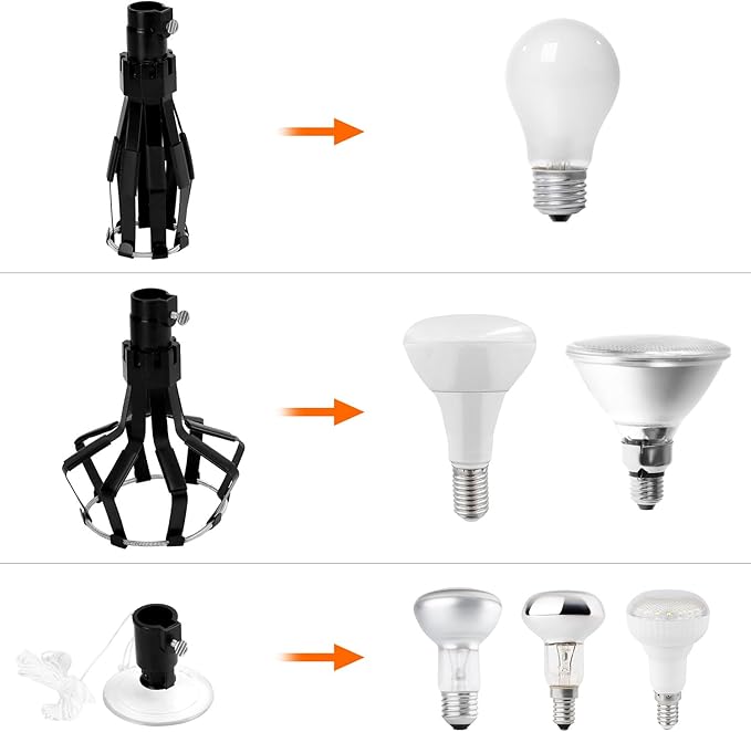 QWORK Professional Light Bulb Changer Kit - 3 Piece Set - Extension Pole Compatible, for High Ceiling Incandescent Bulbs with Standard, Floodlight & Recessed Changer