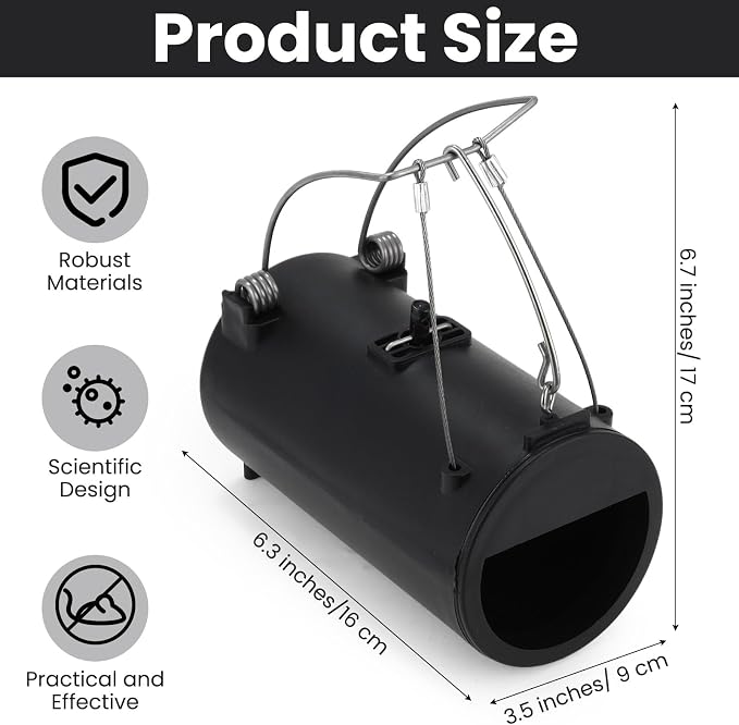 Qualirey 4 Pack Black Hole Gopher Trap 6.7 Inch Tunnel Mole Traps Gopher Killer Outdoor Vole Traps Rodent Rat Stations Reusable for Lawn Yard Garden