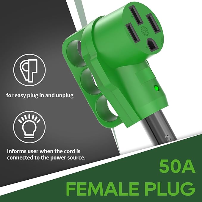 RVGUARD 4 Prong 30 Amp to 50 Amp RV Generator Adapter Cord 12 Inch STW, L14-30P Locking Male Plug to 14-50R Female with LED Power Indicator, Green