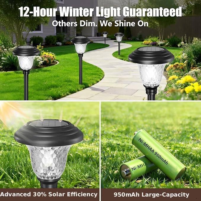 BEAU JARDIN 8 Pack Solar Pathway Lights White+Color Changing Stainless Steel 3 Mode Outdoor Multicolor Metal Solar Powered Waterproof Glass for Garden Landscape Path Yard Walkway Driveway Black