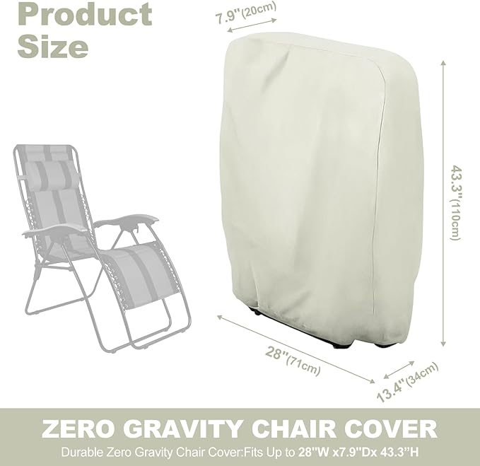 Uranshin Outdoor Folding Chair Covers 2PCS, Zero Gravity Chair Cover 28" W x 13" D x 43" H, Waterproof 210D Oxford Funiture Cover with Storage Bag, Patio Chair Cover for All Weather (Beige)