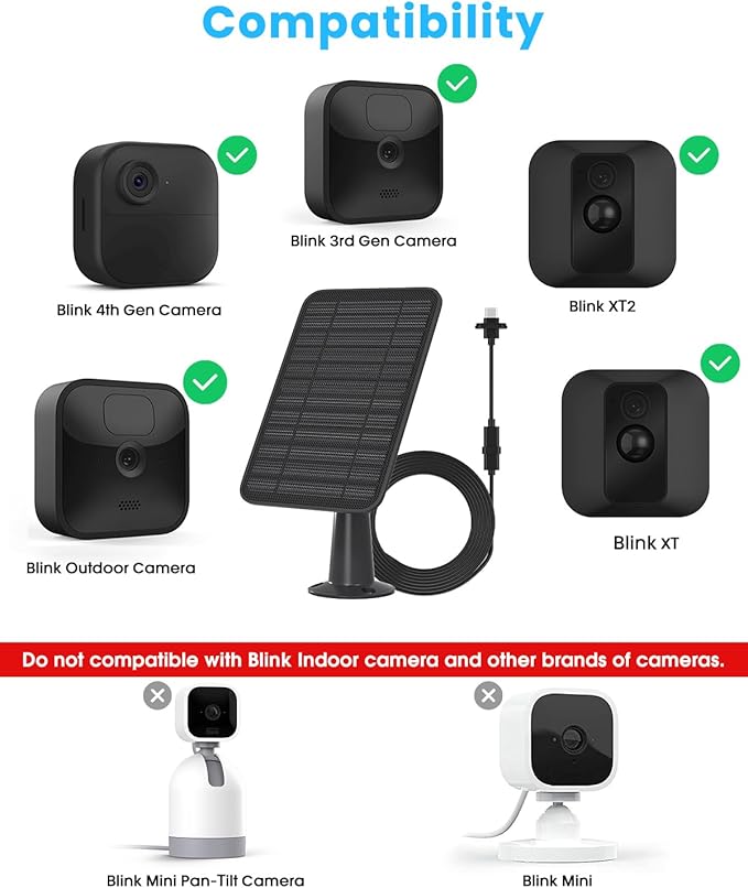 Solar Panel for Blink Outdoor 2K+/4(4th Gen)/Outdoor(3rd Gen) XT3 and XT2/XT Camera/Blink Outdoor Camera, 5W Solar Panel Charger with Mount 13.1ft Cable Rubber Plug, IP65 Waterproof, 3 Pack