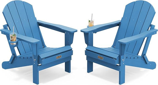SERWALL Foldable Adirondack Chair Set of 2 for Patio Garden Outdoors Fire Pit Chairs-Navy Blue