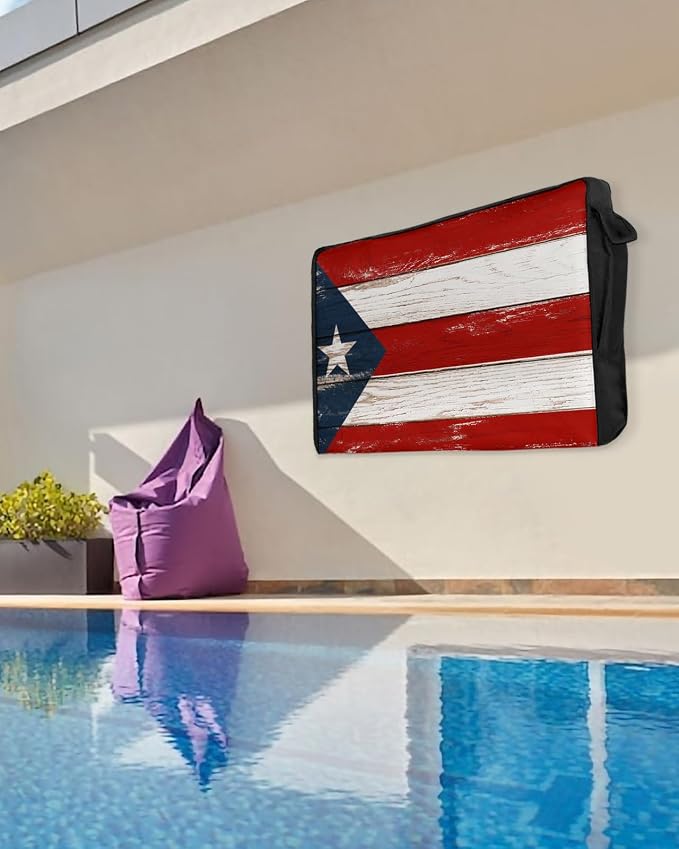 T&H XHome Outdoor TV Cover - Puerto Rico Flag Patriot Vintage Wooden Board Text Waterproof and Weatherproof 70"-75" LCD Movable Shield TV Display Screen Protector Outside Television Covers